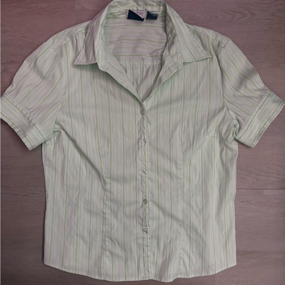 DC DCC Missy Pale Mint & Blue Striped Stretch Top